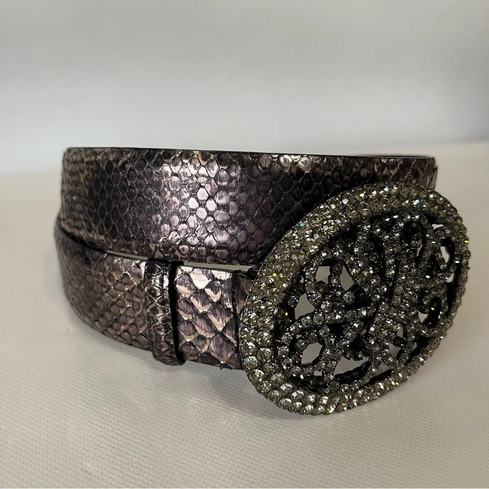 Orciani Snake Skin Belt Rhinestone Crystal Buckle Italy 90